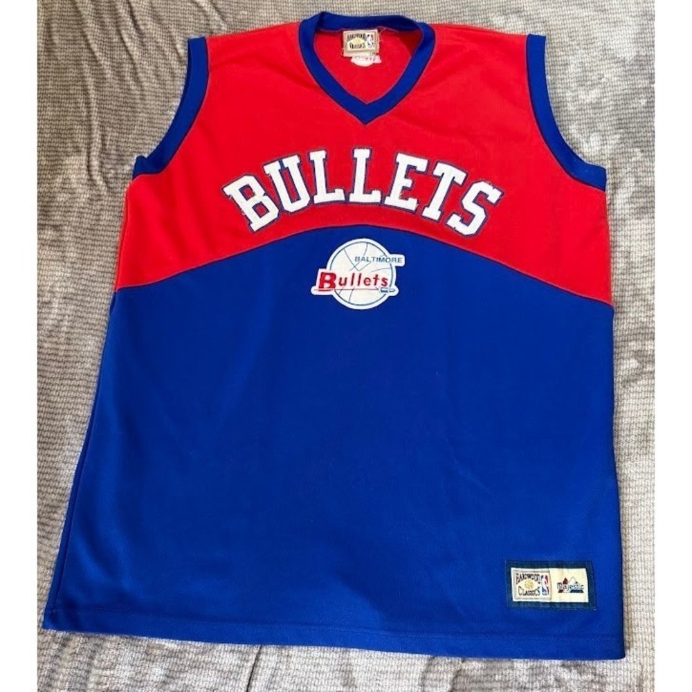 Majestic NBA Hardwood Classics Baltimore Bullets Jersey Red Blue Men 2XL Vintage